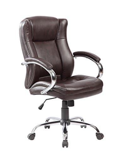 Azbro-Office Executive Thick Padded Mid Back PU Leather Ergonomic Office Chair with Neck Support and Arms - BROWN