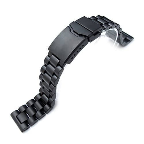 20mm Endmill Solid 316L SS Watch Bracelet, Straight End PVD Black, Chamfer Diver Clasp