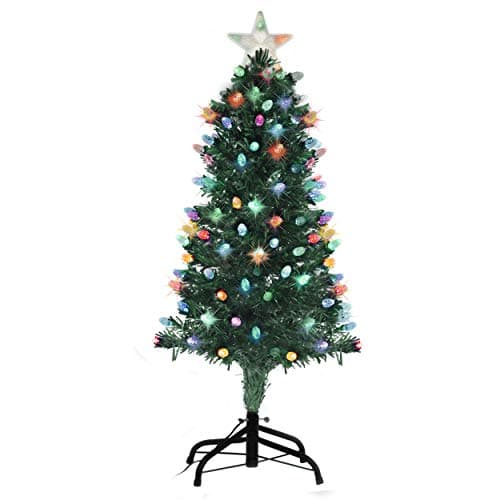 Holiday Essence Pre Lit Christmas Tree 3 Ft, Artificial Xmas Tree with Prelit LED Multicolor Lights, Star Tree Topper, Changing Acorn Shaped LEDs, 96 Full Hinged Tips, Metal Stand, UL Listed