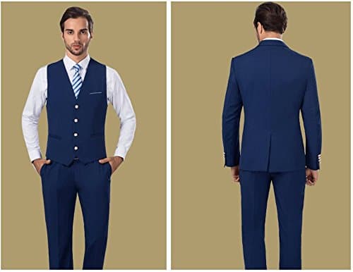 SI PEI Men's Double Breasted 2pc Business Suits Blue S