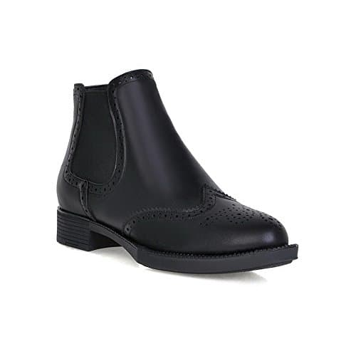 AalarDom Women's Solid Low Heels Round Closed Toe Pu Pull On Boots