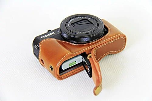 Clanmou Camera Bottom Opening Leather Case for Canon PowerShot G7 X with Blue Cleaning Cloth Brown