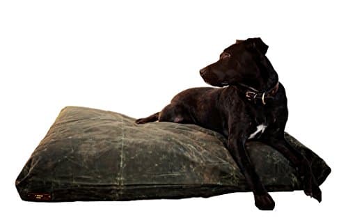 Fireside Hound - Large, Tear & Puncture Resistant Dog Bed, Repels Fleas, Ticks, Water & Mud! A Pet Bed that's Easy to Clean! Indoor & Outdoor use. Olive, Waxed cover with Wool & Cedar filled Pillows