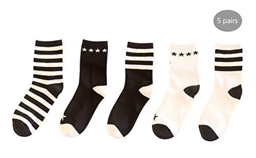 Goodwind Socks Free Size Mid Calf Length Black and White Striped - 5 Pairs