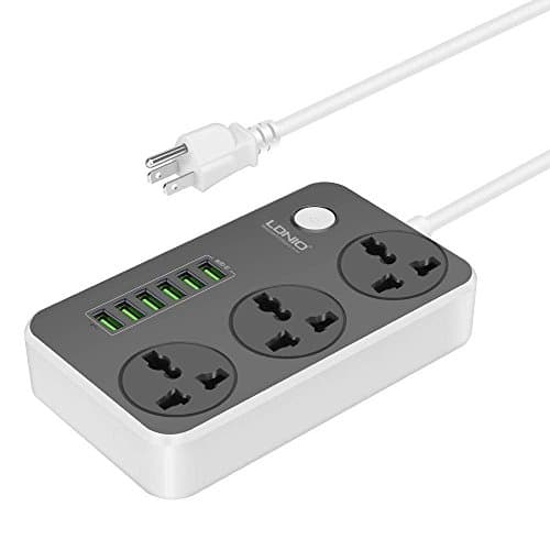 Universal Power Strip with 3 Outlets 6 USB Ports Quick Charge Overload Protection 6 Foot Long Power Cord, Black