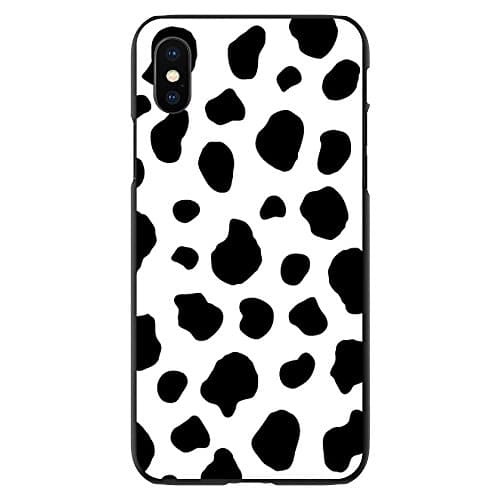DistinctInk Case for iPhone Xs MAX (6.5" Screen) - Custom Ultra Slim Thin Hard Black Plastic Cover - Black White Cow Dalmatian Spots - Animal Print