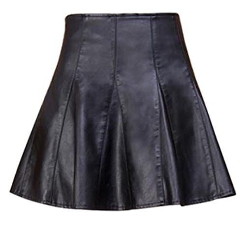 Women Pu Leather A-line Basic Skirt Mini Flared Skater Skirt