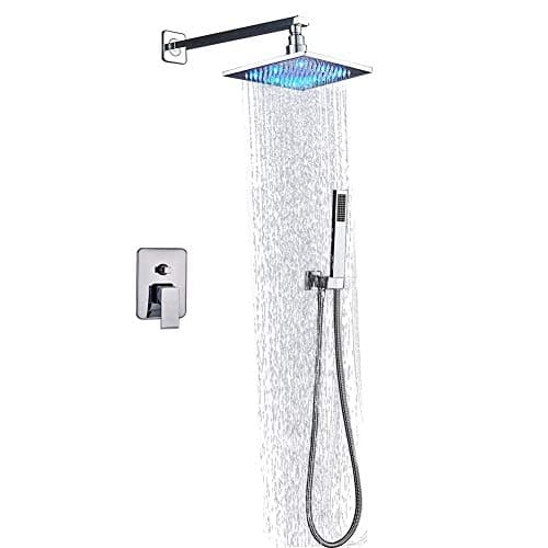 Votamuta Rain Shower Systems Wall Mounted Shower Combo Set with High Pressure 8 Inch Square Rain Shower Head and Handheld Shower Faucet Set and 8-Inch LED Shower Head,Chrome Finish