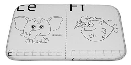 Gear New Bath Mat for Bathroom, Memory Foam Non Slip, Cartoon Elephant and Fish Alphabet Tracing Worksheet Writing Az and Educational, 34x21, 5259364GN