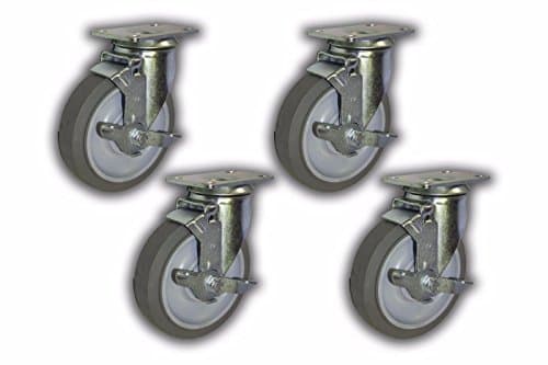 5" Swivel Plate Caster with Non-Marking Wheel & Top-Lock Brake 1300 lbs - 4 Pack