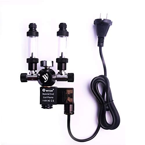CO2 Aquarium Regulator Double Outlet with Single Mini Pressure Gauge, Bubble Counter and Check Valve, 110V Solenoid Valve Fits Standard US Painball Easy to Adjust CO2 Level Comes w/Tools