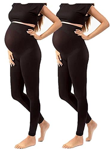 Maternity Over The Belly Super Soft Support Leggings -Maternity Clothes - Stretch Material Tights (ONE SIZE FITS ALL - MATERNITY, 2 Pack Black Maternity Leggings)