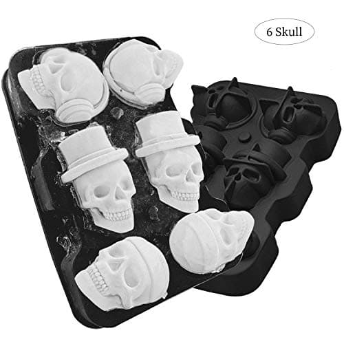 JuneLady Halloween Skull Ice Molds Silicone Ice Cube Trays for Whiskey Cocktails and Vodka with Lid