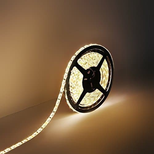 Waterproof Led Strip Lights SMD 3528 16.4 Ft (5M) 300leds 60leds/m White Flexible Tape Lighting Tape Lights for Boats, Bathroom,Mirror,Ceiling and Outdoor (Warm White)