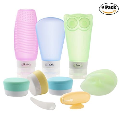Leak Proof Travel Bottle Set 9 Pack,Hokone Refillable TSA Approved Silicone Travel Containers for Liquids with Silicone Cream Jar -BPA Free for Shampoo, Conditioner, Soap, Lotion, Sunblock, Toiletries