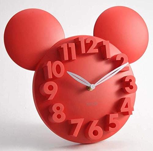 JIZI Modern Designer Mickey Mouse 3D Wall Clock Acrylic Digital Wall Clock Large Wall Clock Kitchen Watch Horloge mural For Children@Red_10 inch