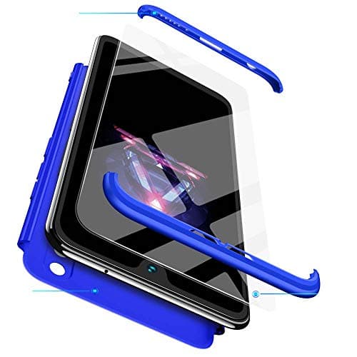 cmdkd Huawei Honor 8X Max Case, 360 Degree Protection 3 in 1 Slim PC Cover Shockproof Shell Full Body Coverage Hard Protective Case + Tempered Glass Screen Protector for Honor 8X Max Blue