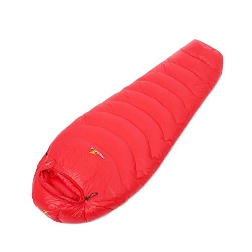 -5 Degree Goose Down Sleeping Bag, 1000g Fill, 3 Season, Mummy, Ultralight, with Compression Sack (Red, Small)