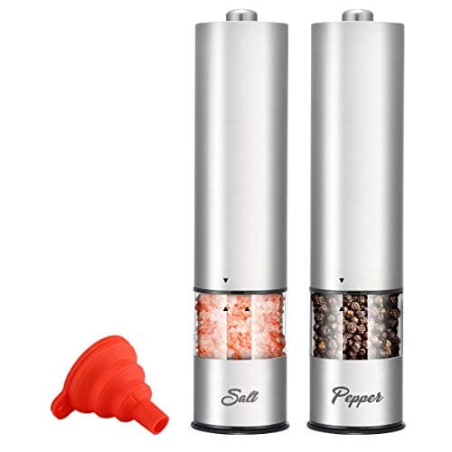 Electric Salt and Pepper Grinder Set | Battery Operated Automatic One Handed Salt Pepper Mill, Ceramic Grinders with lights and Adjustable Coarseness
