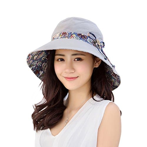Paciffico Women's Sun Hat Sunscreen UPF50+ Summer Foldable Beach Dome Grey Hat Outdoor Wide Brim Cap