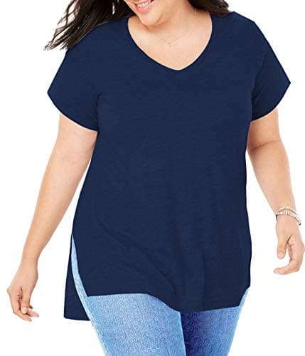 Women Plus Size Short Sleeve T Shirt Basic Tee Tops High Low Loose Shirts with Side Split