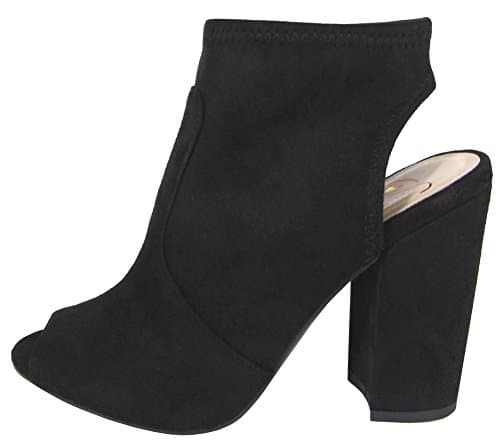Delicious Women's Stretch Peep Toe Open Back Block Heel Sock Ankle Bootie,8.5 B(M) US,Black IMSU