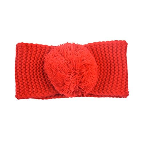 Red Kids Ear Muffler Head Wrap With Yarn Pompom