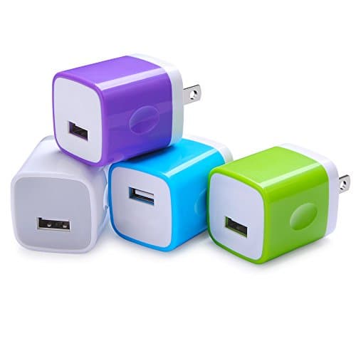 Wall Adapter, Sicodo 4-Pack Universal 1A USB Home Travel Wall Plug Charger Cubes for iPhone 7, 7 Plus, 6 Plus, 6s Plus, Tablet, Samsung Galaxy S8 Plus, S7 Edge, HTC, Nokia, LG, Sony and more