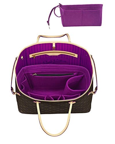 YOOXI Inner Zipper Pocket Felt Insert Bag Organizer Bag In Bag For Handbag with Key Chains Purple X-Large