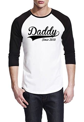 Daddy Since 2010 Father Gift 3/4 Sleeve Men Baseball Tee T-Shirt XLarge White