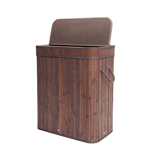 Knocbel Portable Flip-Top Laundry Basket Folding Bamboo Hamper Dirty Clothes Storage with Lid & Removable Cotton Liner (Dark Brown)