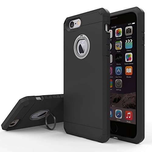iPhone 7 Case, TOP COVER Soft Touch Feeling Absorber Corner Heavy Duty Drop Proof Solid Armor Case for iPhone 7 with Ring Kickstand -Black