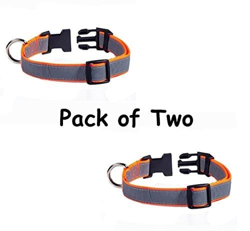 Petflect Orange & Gray REFLECTIVE light reflecting Nylon Plastic Adjustable pet DOG COLLAR high visibility (Orange & Gray - Pack of Two) by Petflect