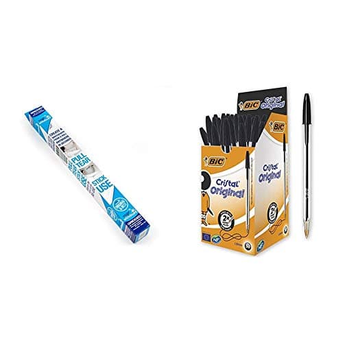 Magic Whiteboard - Reusable Sheets Sticks to Any Surface - 25 Sheets (A1) Perforated Roll &BIC Cristal Original Ballpoint Pens Medium Point (1.0 mm) – Black, Box of 50