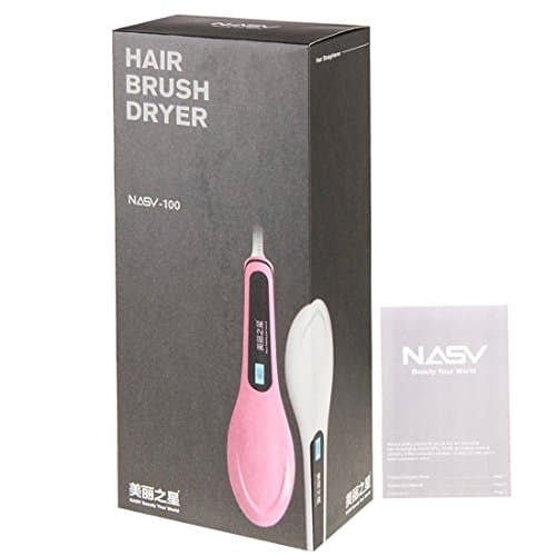 KisKis - NASV-100 PRO (75 WATT) LCD Digital Anti Static Ceramic Hair Straightener Heating Detangling Hair Brush Comb Paddle Brush For Faster Straightening Styling Massage Iron (Pink)