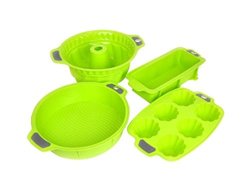Bakeware Silicone Set, Gela Cake Molds For Baking, The Ideal Choice For Cakes, Muffins, Cupcakes, Bundt Cakes And More - 4 Piece Cookware Set Of Green Pans