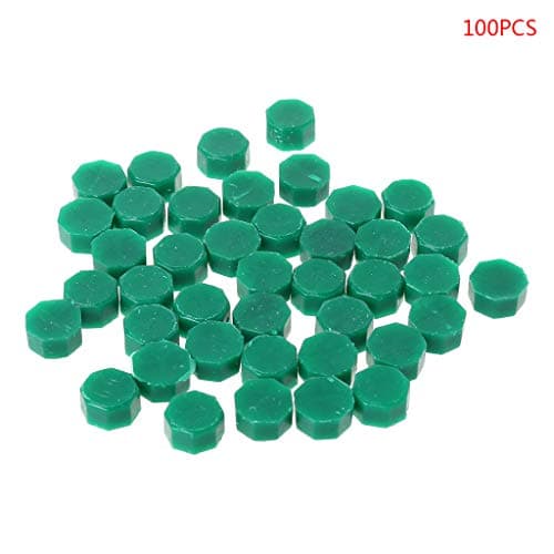 Ujuly 100Pcs Envelope Seal Seal Wax Retro Octagon Beads DIY Decor Sealing Wax Beads (Deep Green)