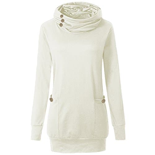 Yibye Long Tops For Women,Ladies Basic Solid Long Sleeve Turtle Neck Curved Hem High Waist Tunic Dress Tshirt Red Blouses and Tops (White, L)