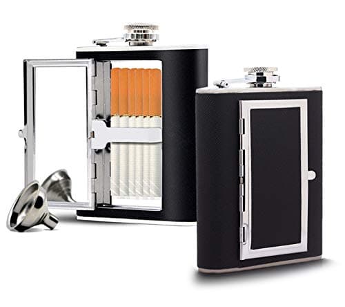 SEPAL 2 Pack Pocket Hip Flask 6 Oz with Funnel,Stainless Steel with Cigarette Case - Leak Proof - Drinking Flask for Liquor and Smokes