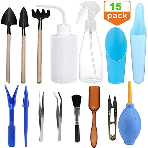 Wesdxc 15 Pieces Succulent plants Tools, Mini Garden Hand Tools Transplanting Tools Miniature Planting Gardening Tool Set for Indoor Miniature Fairy Garden Plant Care