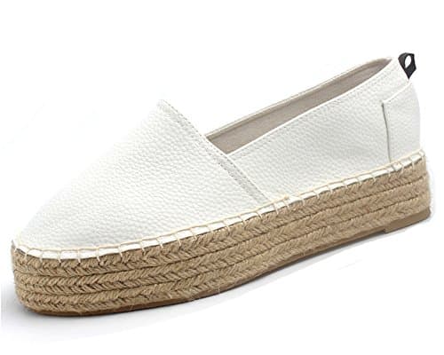 Raymag Women's Platform Pu Slip-on Espadrilles (8, white)