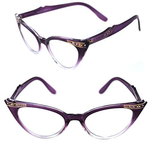 WOMEN'S CAT EYE SMALL RETRO GRADIENT FRAME CLEAR LENS GLASSES WITH GOLD RHINESTONES