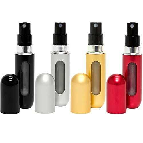 Travalo Classic Refillable Travel Perfume Bottle Atomizers, Black/Silver/Gold/Red, 4 Pack