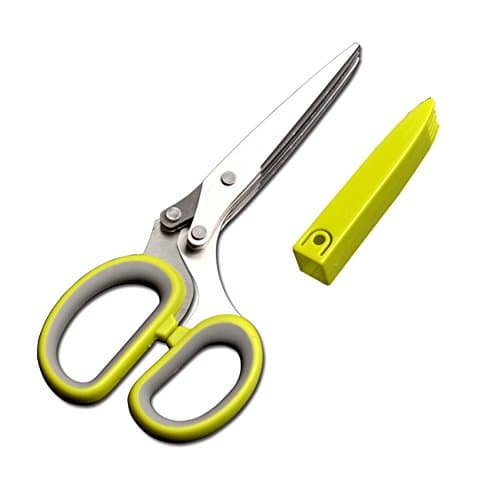 Wotesport Herb Scissors Stainless Steel - Multipurpose Kitchen Shear with 5 Blades and Cover with Cleaning Comb (yellow)