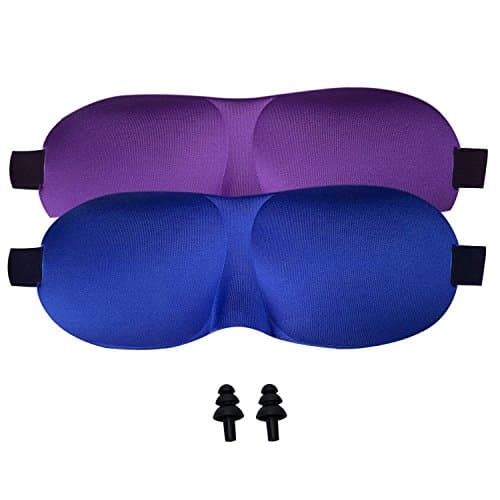 Sleeping Eye Mask, FUNCYboo 2-pcs Air Comfortable, Lightweight,Light Blocking Eye Mask with Soft Earplugs for Travel (Blue & Purple)