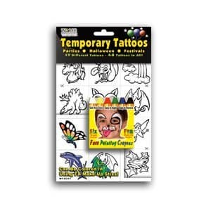 6 Bright Face Painting Crayons w/ 48 Temporary Tattoos