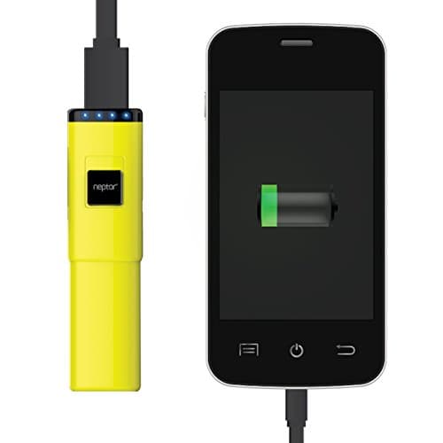 Neptor 2800mAh 1.0A Clip On Lipstick External Battery Pack Travel Battery Charger for iPhone 5S, 5C, iPad mini, Samsung Galaxy S4, S5, Note, Nexus, LG, HTC and Motorola - Retail Pack Includes Attachable Cable and SOS Flashlight - Yellow