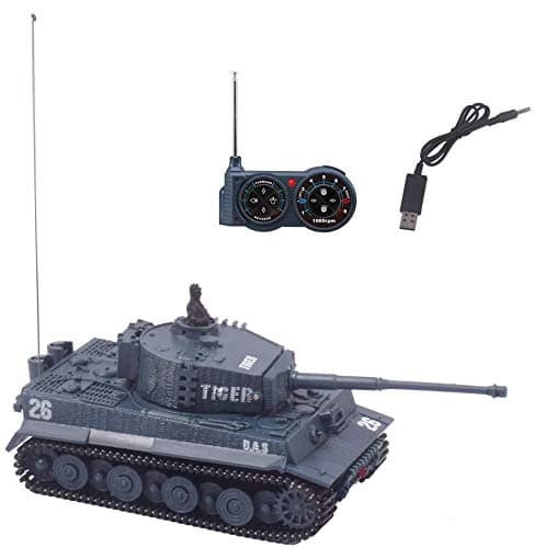 YouCute mini RC Tank with USB charger cable Remote Control Panzer tank 1:72 German Tiger I with Sound, Rotating Turret and Recoil Action When Cannon Artillery Shoots 49MHz(Gray)