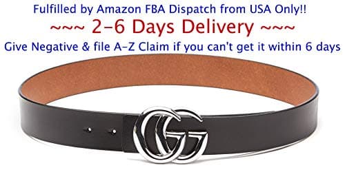 (2-7 Days Fast USA Deliver Guarantee Fulfilled by Amazon) Silver Buckle Style Women Lady Leather Belt ~ 3.8cm Belt Width