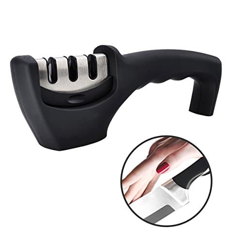 Knife Sharpener 3 Stage Sharpening Wheel System Diamond Tungsten and Ceramic Stone Black Convenient and Fast VBELKHV